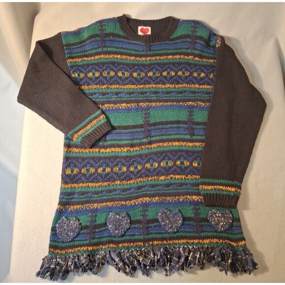 Vintage WIP Stitch Sweater  Womens Medium Ramie Cotton Blend Geometric Hearts - Picture 1 of 10